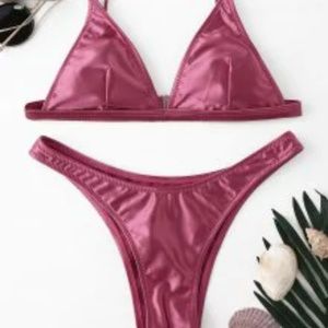Pink Shiny High Cut Bikini Set